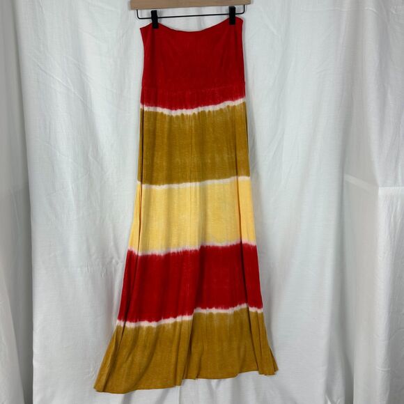 Lucky Brand Swim Coverup Dress Skirt Tie Dyed Red Gold Womens Size M/L - Picture 1 of 9